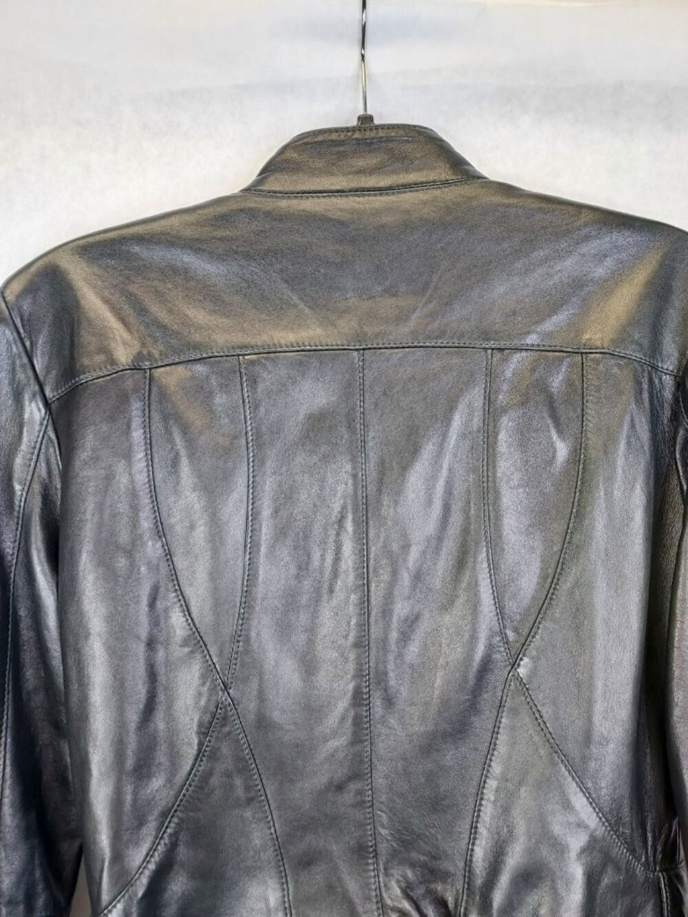 DANIER Button Up Leather Jacket Women's S Black Flared Sleeve Biker Goth Witchy - Picture 10 of 16